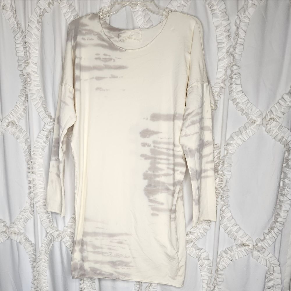 PJ Harlow Womens Rock Cotton Dress One Size Tie Dye Gray Off White Long Sleeve